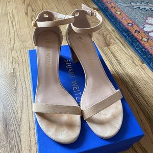 Stuart Weitzman suede stacked heel sandal